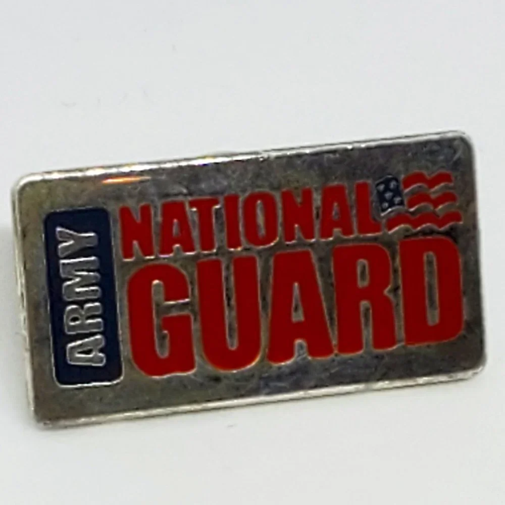 ARMY National Guard Red and Blue Enamel Silver Metal Pinback Pin